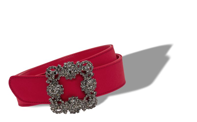 Hangisi belt, Red Satin Crystal Buckled Belt - US$975.00 