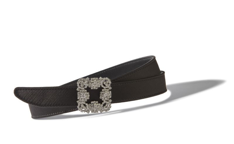 Hangisi belt mini, Black Satin Crystal Buckled Belt - US$915.00 