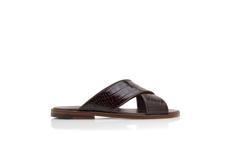 Side view of Otawi, Dark Brown Calf Leather Sandals  - US$725.00
