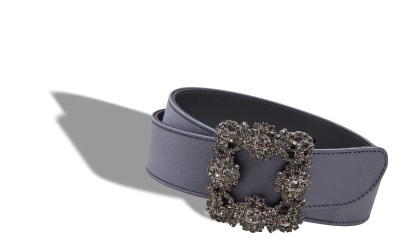 Hangisi belt, Blue-Grey Satin Crystal Buckled Belt - US$975.00