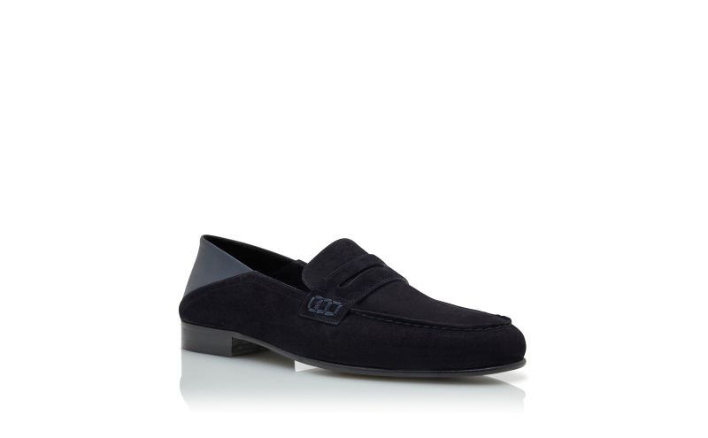 Plymouth, Navy Blue Suede Penny Loafers  - US$995.00