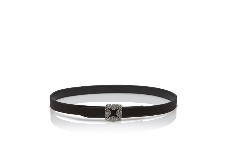 Side view of Hangisi belt mini, Black Satin Crystal Buckled Belt - US$915.00