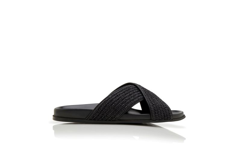 Side view of Chiltern, Black Natural Weave Flat Sandals - US$695.00