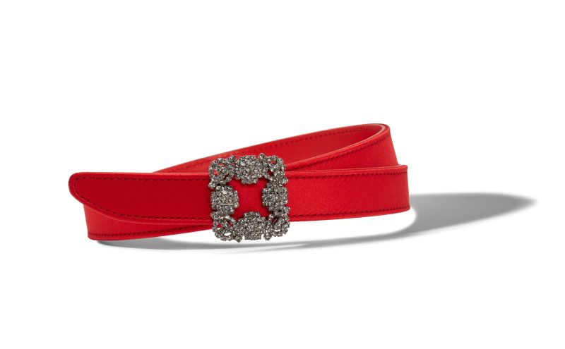 Hangisi belt mini, Red Satin Crystal Buckled Belt - US$915.00 