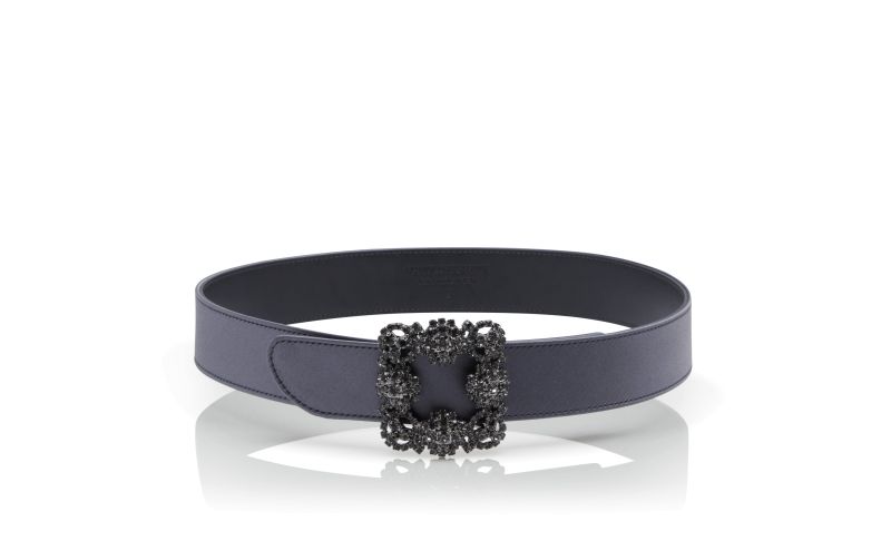 Side view of Hangisi belt, Blue-Grey Satin Crystal Buckled Belt - US$975.00